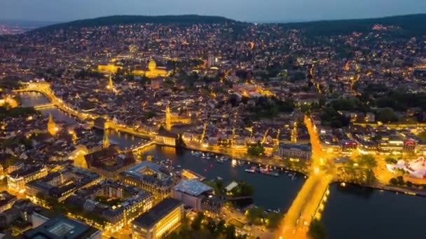 Nagrania Zurychu Gród Ruchu Panorama Nocy Szwajcaria — Wideo stockowe