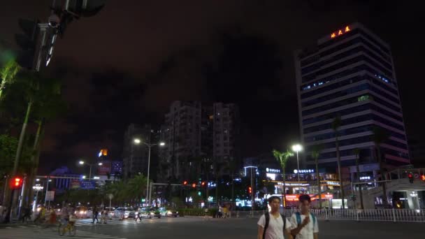 Zhuhai Staden Gatan Crossroad Antenn Panorama Natt Footage — Stockvideo