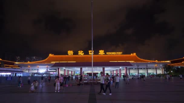 Zhuhai City Street Crossroad Panorama Aérien Nuit — Video
