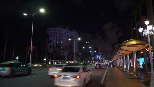Natt Zhuhai Stadstrafik Gatan Crossroad Antenn Panorama Timelapse Film — Stockvideo