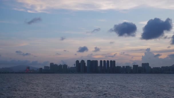 Zhuhai Stadsgezicht Avond Luchtfoto Panorama China — Stockvideo