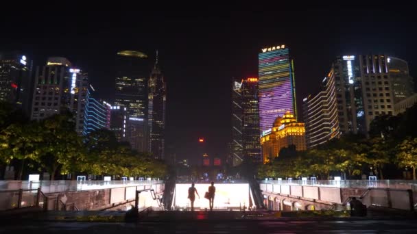 Китай ночное время освещения Чжухай городского движения проспекта воздушной панорамы 4k время истекло — стоковое видео