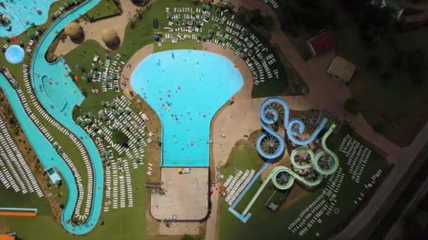 Summer Day Biggest Water Park Swimming Pool Aerial Panorama Minsk — Stock Video