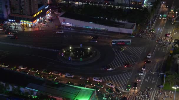 Tráfico Nocturno Zhuhai Street Crossroad Aerial Panorama Timelapse Metraje — Vídeos de Stock