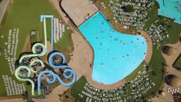 Summer Day Biggest Water Park Swimming Pool Aerial Panorama Minsk — Stock Video