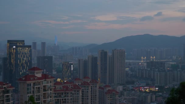 Zhuhai Stadsgezicht Avond Luchtfoto Panorama China — Stockvideo