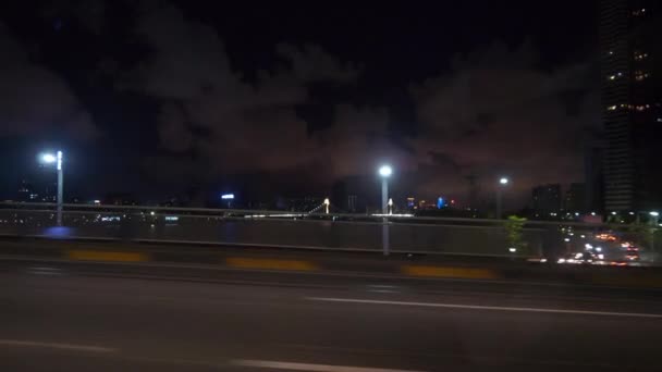 Nacht Zhuhai Stadsverkeer Straat Kruispunt Luchtfoto Panorama Timelapse Beelden — Stockvideo
