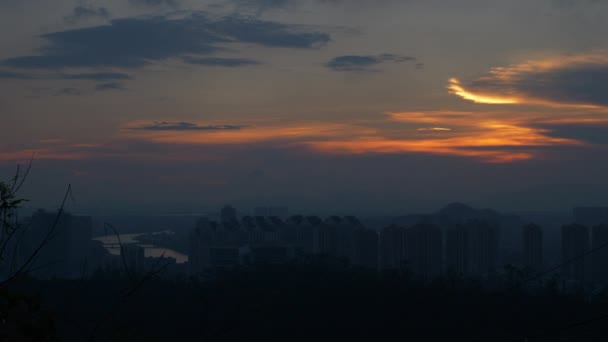 中国の夜時間照明珠海市交通アベニュー空中パノラマ 4 k の時間経過 — ストック動画