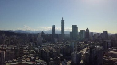 Gün zaman Taipei cityscape panorama. 4 k görüntüleri Çin