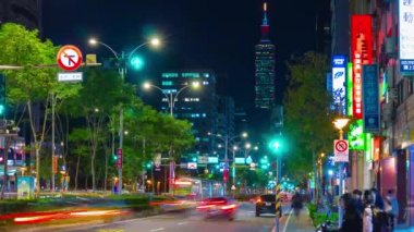 Gece saat Taipei Rating cityscape panorama. 4 k görüntüleri Çin