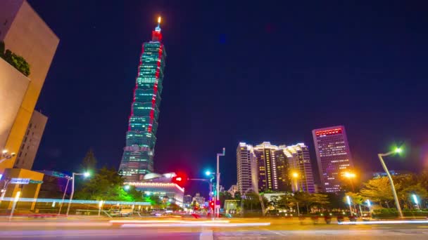 Paisaje Urbano Tráfico Taipei Durante Noche Material Archivo China — Vídeos de Stock