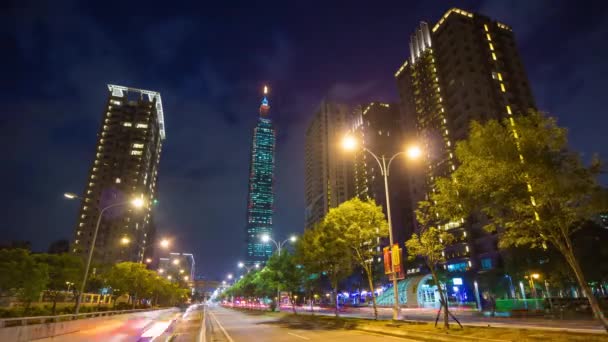 Paisaje Urbano Tráfico Taipei Durante Noche Material Archivo China — Vídeos de Stock