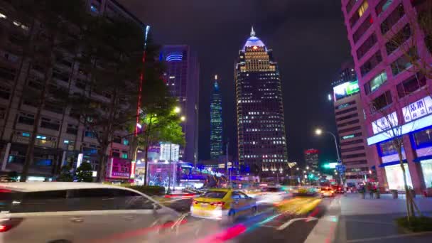 Malam Hari Taipei Lalu Lintas Cityscape Panorama Cakupan — Stok Video