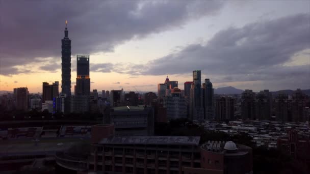 Hora Noite Taipei Panorama Paisagem Urbana Imagens China — Vídeo de Stock