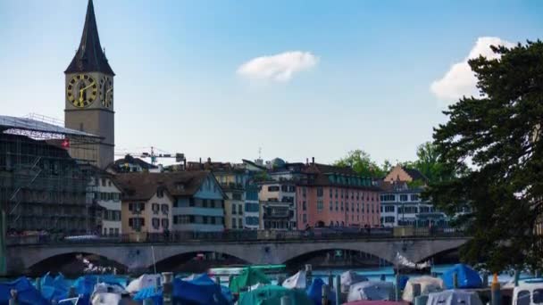 Zurique cidade rua ao pôr do sol — Vídeo de Stock