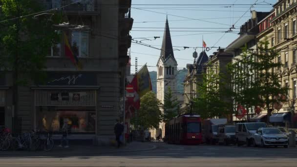 Film Bern Stadsbilden Trafik Panorama Schweiz — Stockvideo