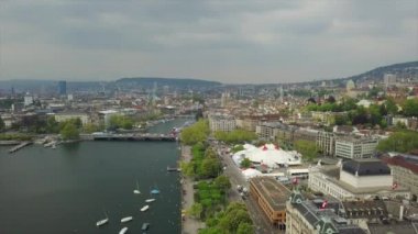 4 k görüntüleri Zürih'cityscape panorama ile nehir, İsviçre  