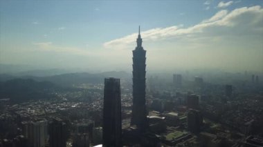 Gün zaman Taipei cityscape panorama. 4 k görüntüleri Çin