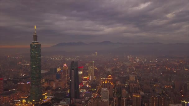 Ночное Время Тайбэй Город Панорама Отснятый Материал Китай — стоковое видео