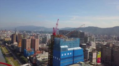 Gün zaman Taipei cityscape panorama. 4 k görüntüleri Çin