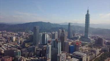 Gün zaman Taipei cityscape panorama. 4 k görüntüleri Çin