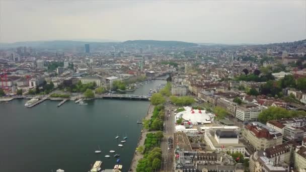 Film Zurich Stadsbilden Panorama Med Floden Schweiz — Stockvideo