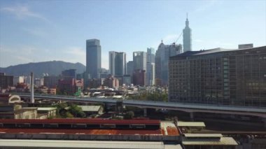 Gün zaman Taipei cityscape panorama. 4 k görüntüleri Çin