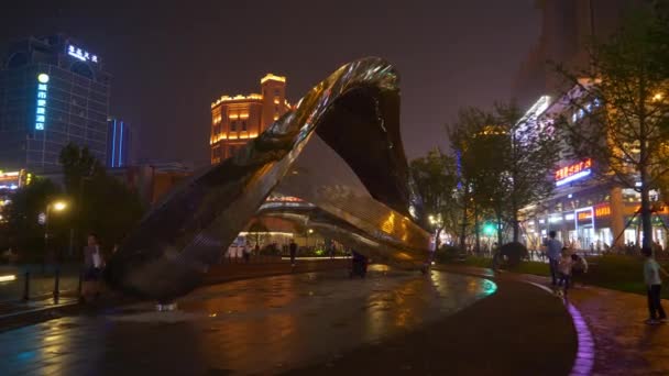 Beelden Van Wuhan Stad Met Drukke Verkeer Nachts China — Stockvideo