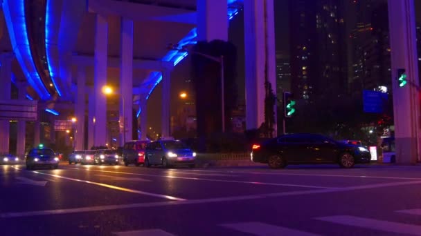 Ночное Движение Улицах Шанхая Отснятый Материал Китай — стоковое видео