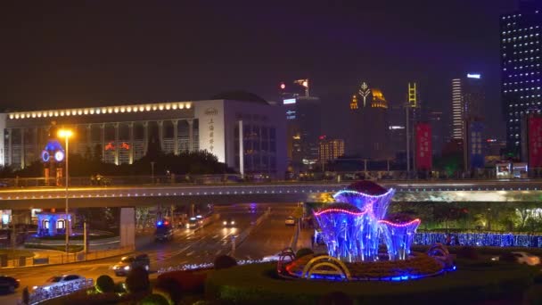 Night Time Traffic Streets Shanghai People Footage China — Stock Video