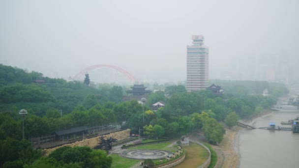 Dia Nublado Wuhan Yangtze Paisagem Urbana Panorama Aéreo China — Vídeo de Stock