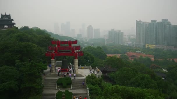 Giorno Nuvoloso Wuhan Yangtze Paesaggio Urbano Panorama Aereo Porcellana — Video Stock