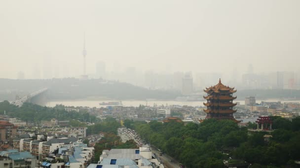 Día Nublado Wuhan Yangtze Paisaje Urbano Panorama Aéreo China — Vídeos de Stock