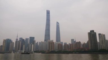 Şangay şehir manzarası havadan manzara 4k porselen