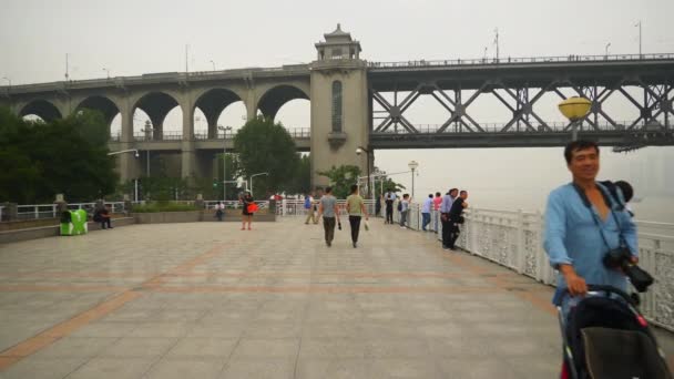 Wuhan Cidade Famoso Tráfego Ponte Rio Panorama China — Vídeo de Stock
