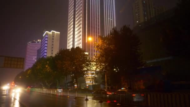 Materiał Wuhan City Ruchliwej Ulicy Nocy Chiny — Wideo stockowe