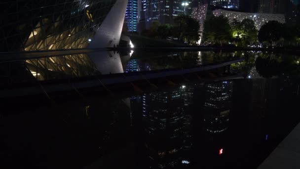 Vista Aérea Nocturna Del Paisaje Urbano Guangzhou Timelapse Metraje China — Vídeos de Stock