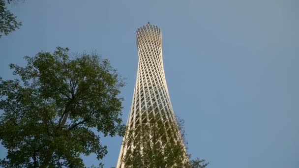 Guangzhou Jan Guangzhou Canton Tower Guangzhou China Cena Colorida Hora — Vídeo de Stock