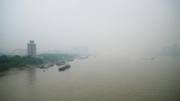 Nap Wuhan Yangtze Folyó Forgalmi Panoráma Porcelán — Stock videók