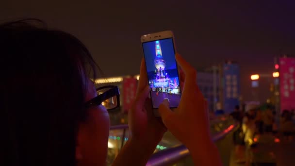 Noc Czas Ruchu Ulicach Szanghaju Ludźmi Nagrania Chiny — Wideo stockowe