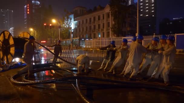 Wuhan China September 2017 City Night Time Road Construction Panorama — Stockvideo