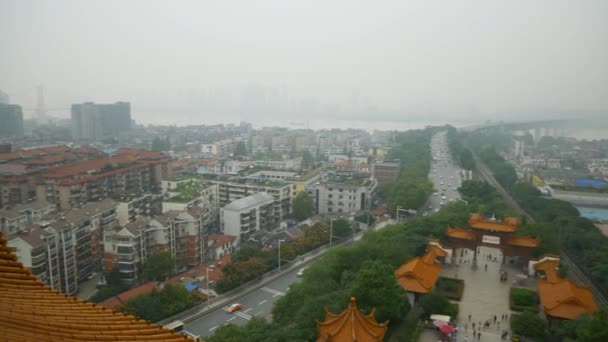 Molnig Dagtid Wuhan Yangtze Stadsbilden Antenn Panorama Kina — Stockvideo