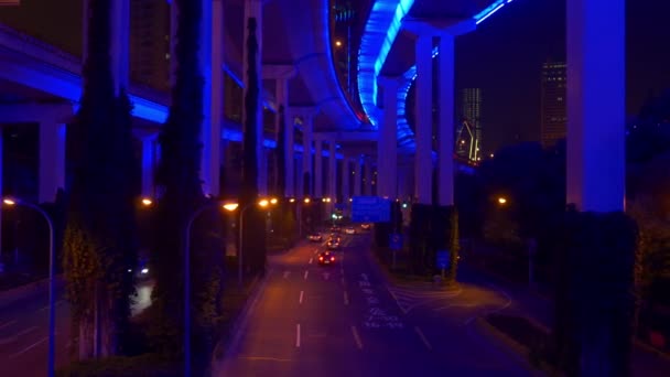 Night Time Traffic Streets Shanghai Footage China — Stock Video