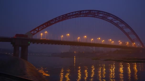 Night Illumination Wuhan City Famous Traffic Bridge Riverside Panorama China — Stock Video