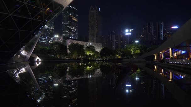 Vista Aérea Nocturna Del Paisaje Urbano Guangzhou Timelapse Metraje China — Vídeos de Stock