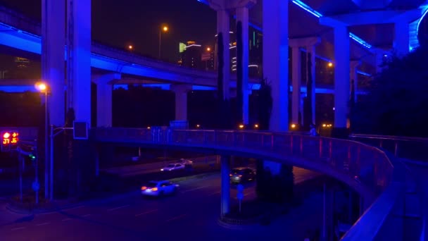 Natt Tid Trafik Gatorna Shanghai Film Kina — Stockvideo