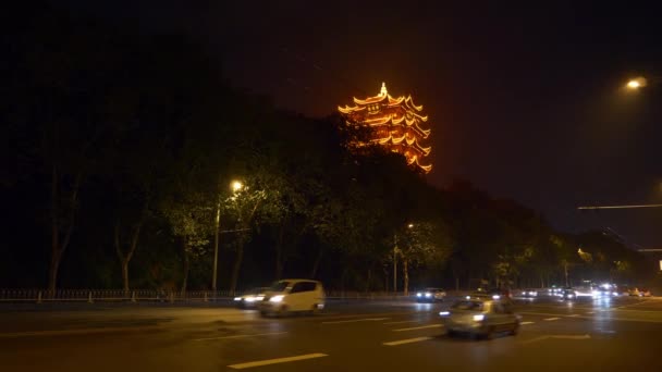 Gece Aydınlatması Wuhan Şehri Trafik Alanı Yolu Panorama Porselen — Stok video