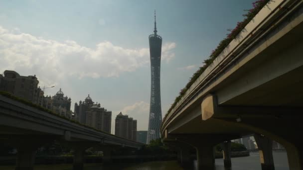 Kanton Jan Guangzhou Kantonu Wieża Telewizyjna Guangzhou Chiny Kolorowy Dzień — Wideo stockowe