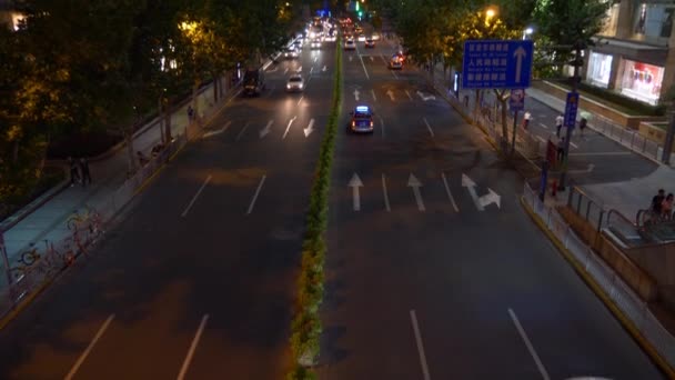 Night Time Traffic Streets Shanghai People Footage China — Stock Video