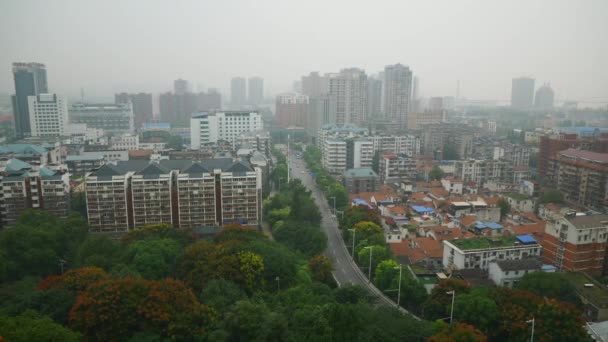 Cloudy Day Time Wuhan Yangtze Cityscape Aerial Panorama China — Stock Video